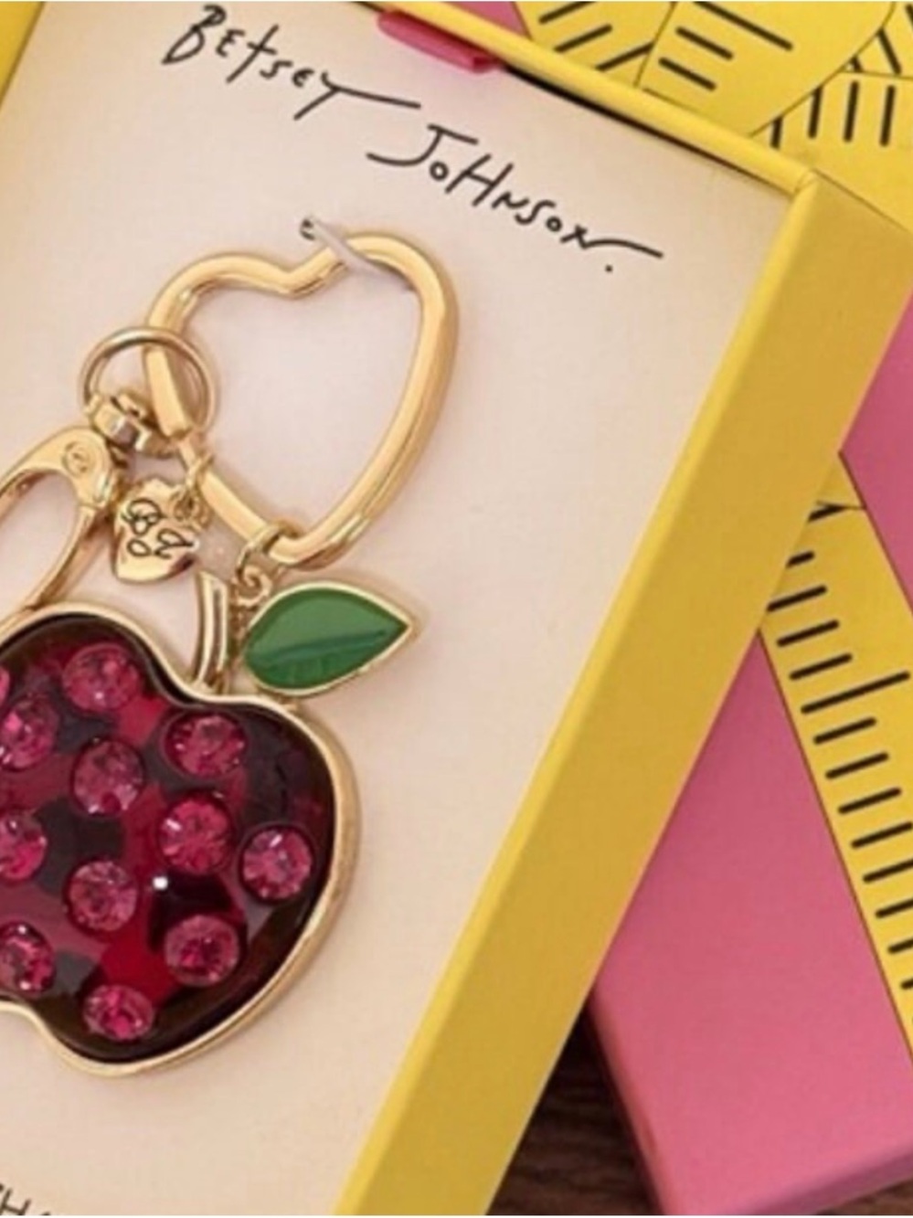 Betsey Johnson Red Crystal Apple Keyring - Picture 3 of 3